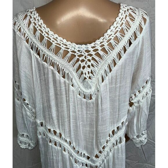 Vivid Women's Boho Crochet Kimono Swimwear Cover-Up Fringe White Size 2X - Picture 6 of 9